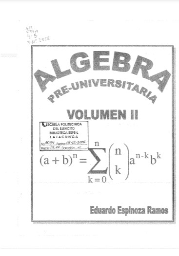 Álgebra Preuniversitaria Vol. 2 1 Edición Eduardo Espinoza Ramos PDF