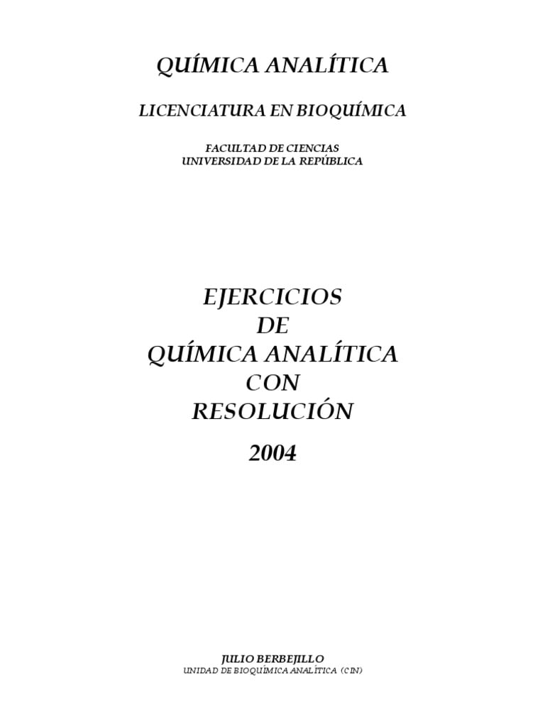 Ejercicios de Química Analítica con Resolución 1 Edición Universidad de la República PDF