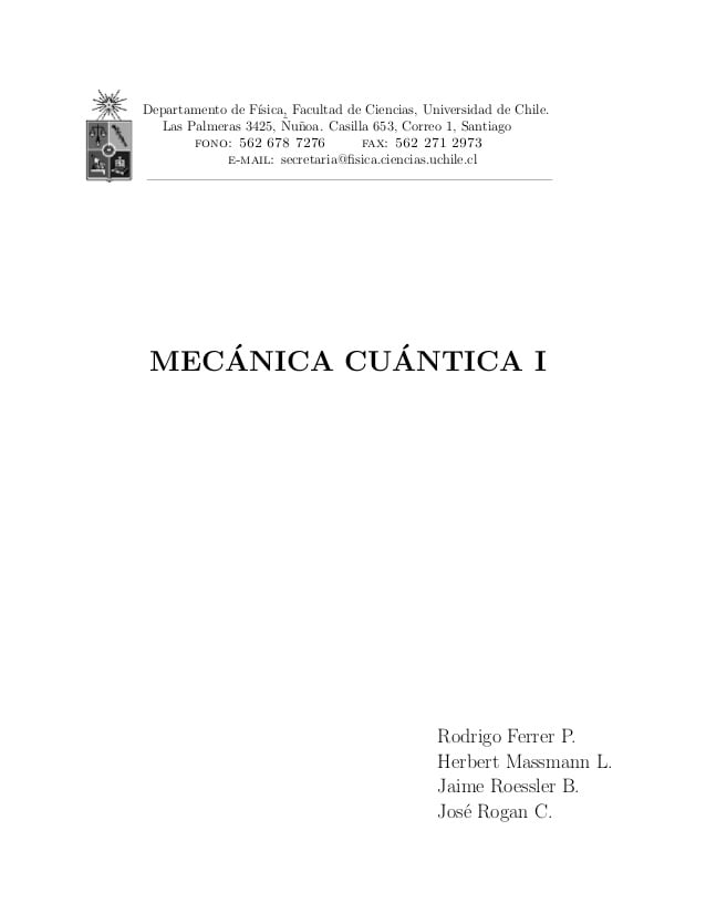 Mecánica Cuántica I 1 Edición Rodrigo Ferrer P. PDF